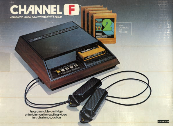 An ad for the Channel F noting the programmable cartridges.